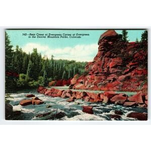 Bear Creek At Evergreen Corner Park Denver Colorado Linen Postcard Vintage Card